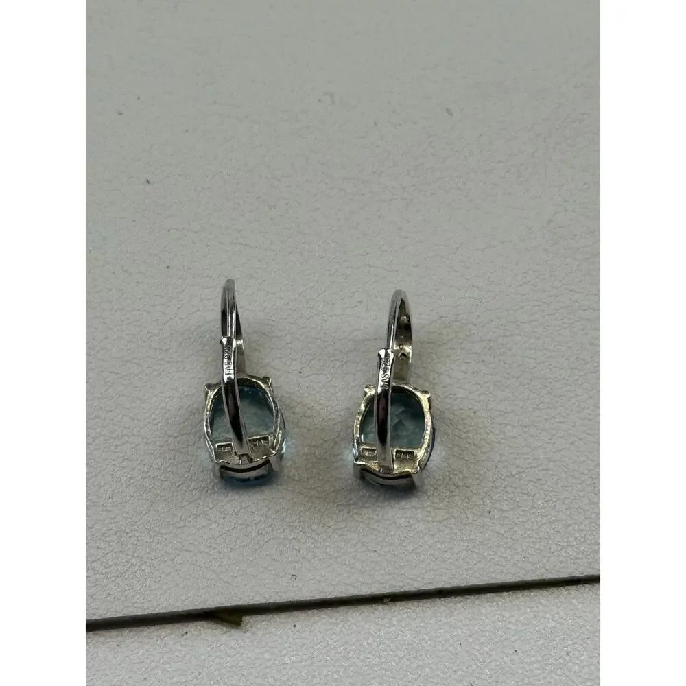 FAS Sterling Silver Pierced Earrings Lever Back Topaz